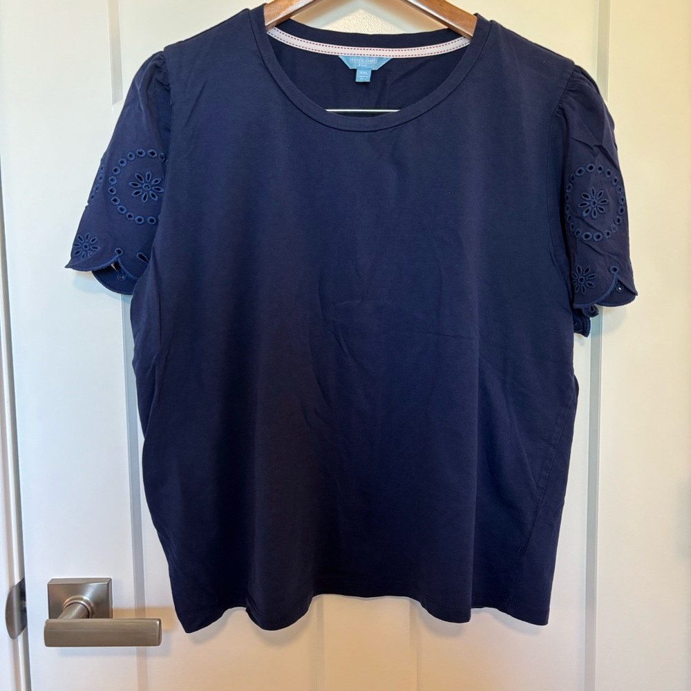 Draper James by Reese Witherspoon Navy Blue Eyelet Sleeve Women's Top